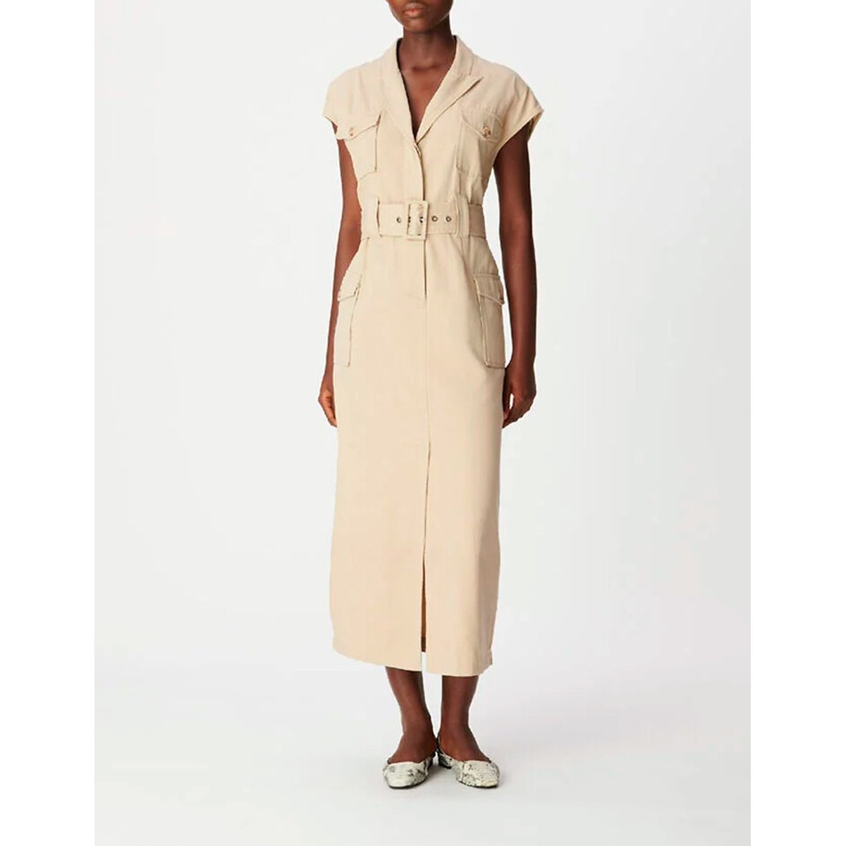 Abito camicia senza maniche con cintura lino, IKKS