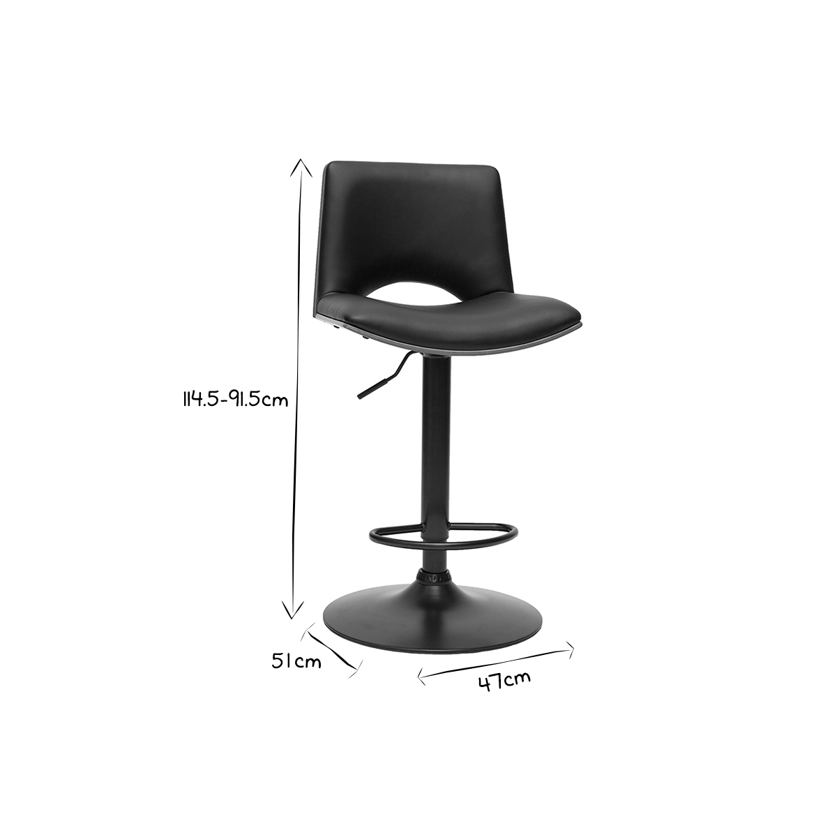 Tabouret de bar design réglable PANACH noyer / noir, MILIBOO