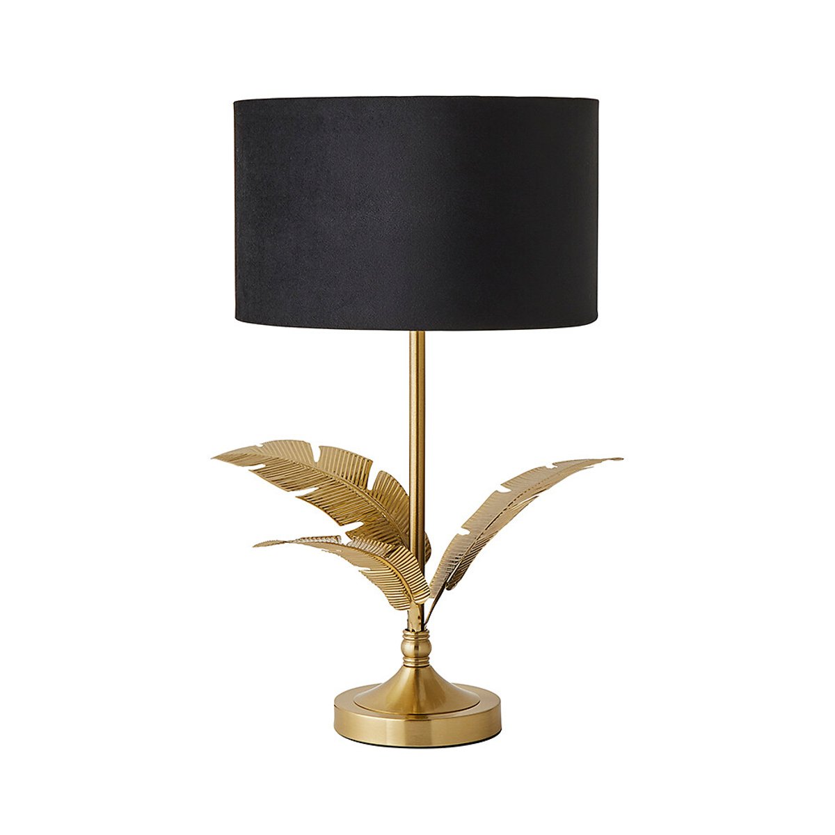 Chrissy Gold Palm Leaf Table Lamp with Velvet Drum Shade black, SO'HOME