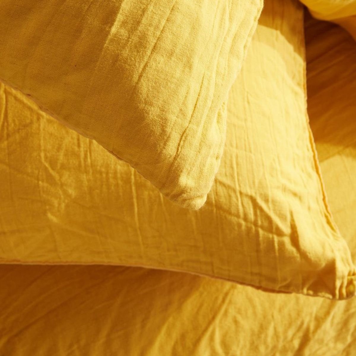 Parure de lit gaze de coton unie OCRE ESSENTIAL jaune, TODAY