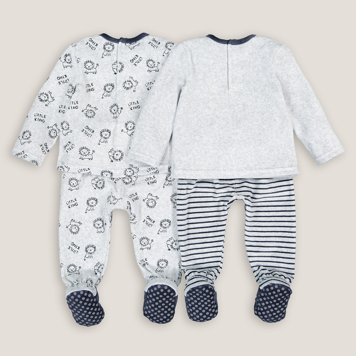 Pack of 2 Pyjamas in Velour grey marl, LA REDOUTE COLLECTIONS