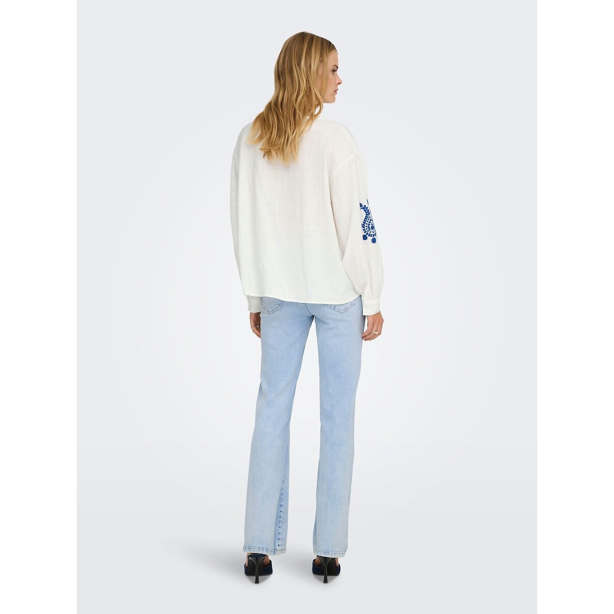 Embroidered Long Sleeve Blouse white/blue, ONLY