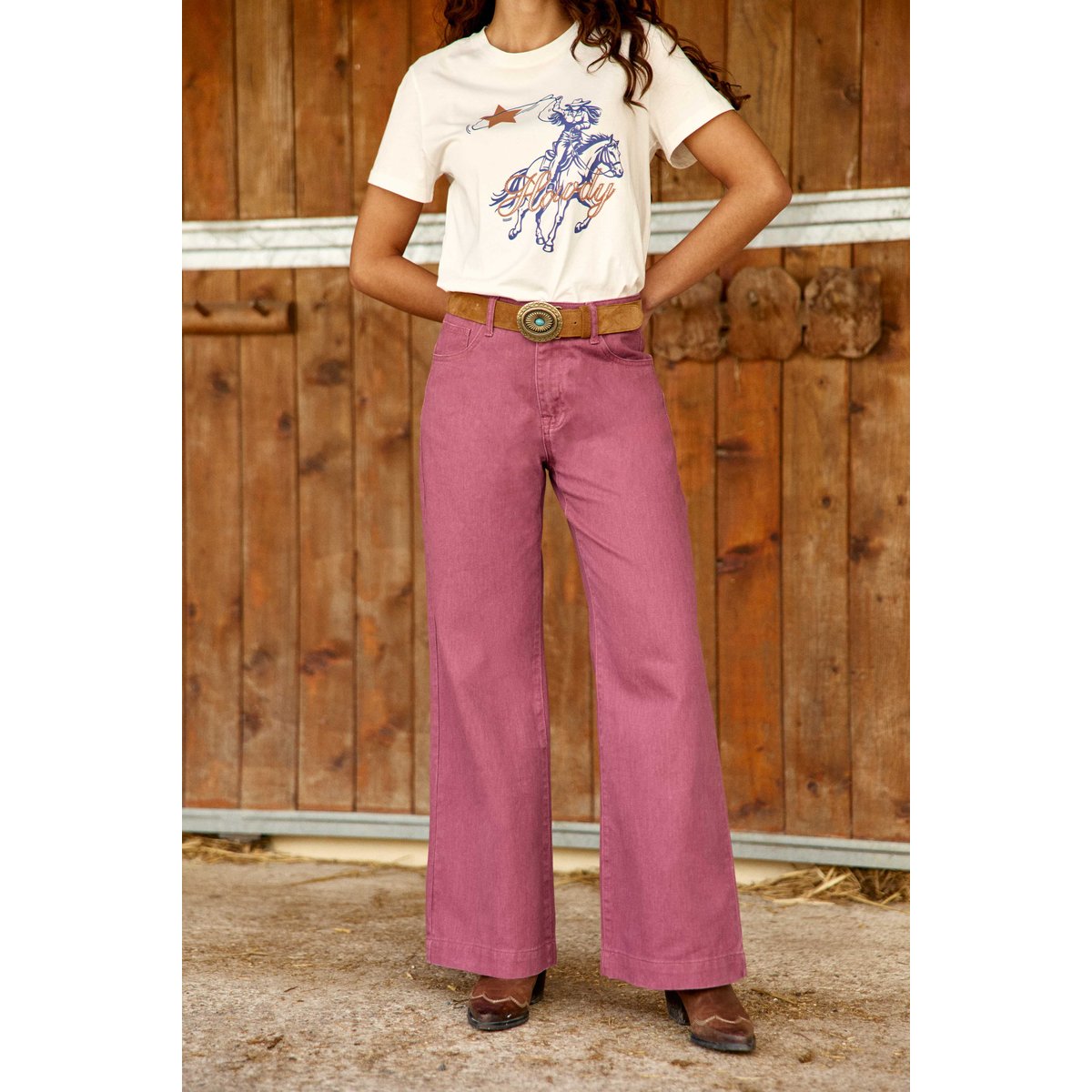 Pantalon large uni PATLANTY 40-rose, LA PETITE ETOILE
