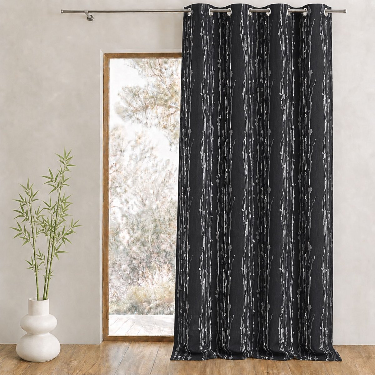 Rideau isolant en jacquard imprimé racine noir, HOME MAISON