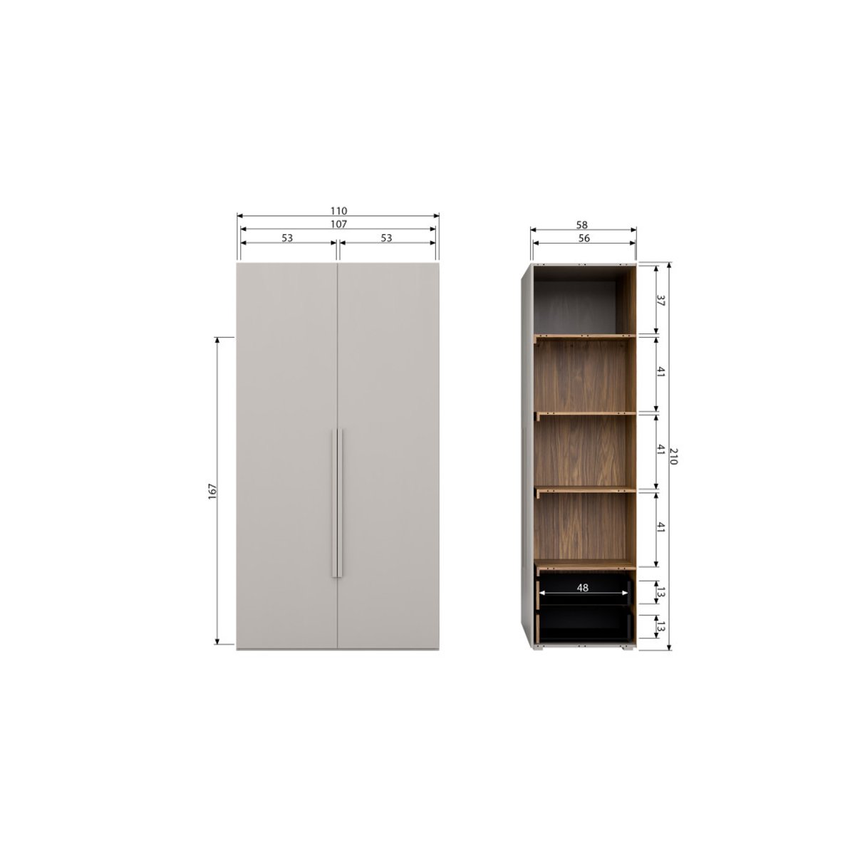Armoire 2 portes en pin RENS gris clair, WOOOD