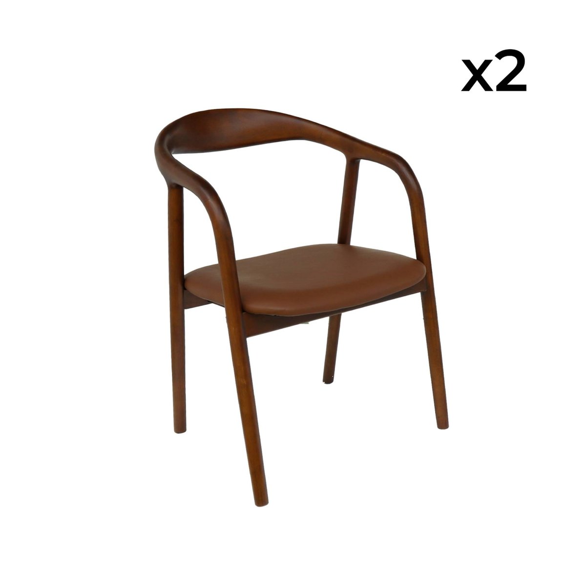 Fauteuil bois d'hévéa et simili cuir (lot de 2) SARA noyer, SWEEEK