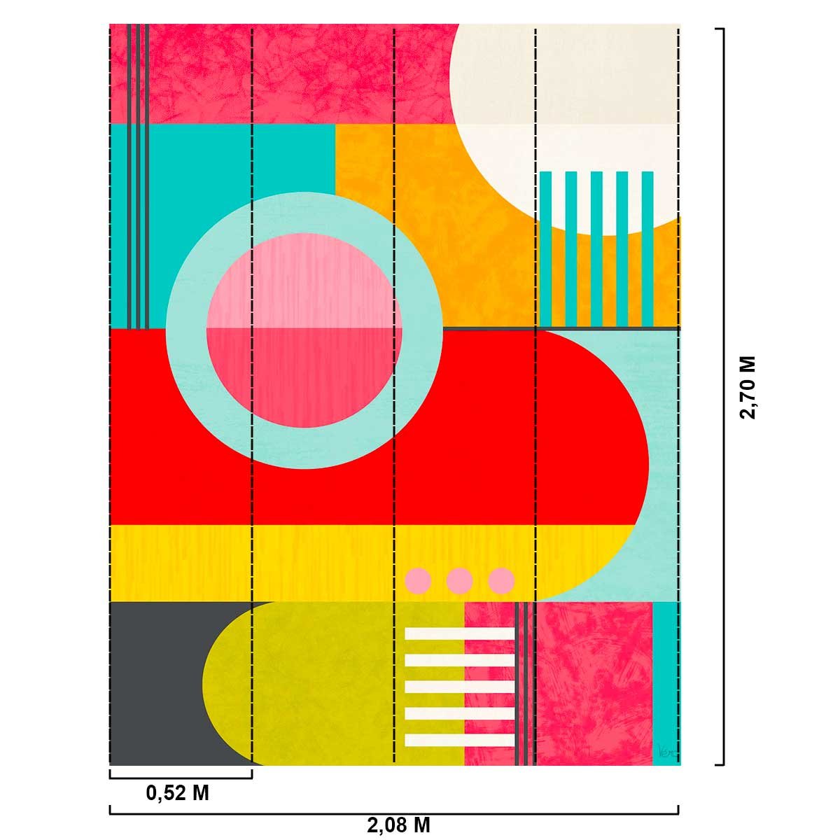 Papier peint formes géométriques rétro multicolore design abstrait multicolore, HEXOA
