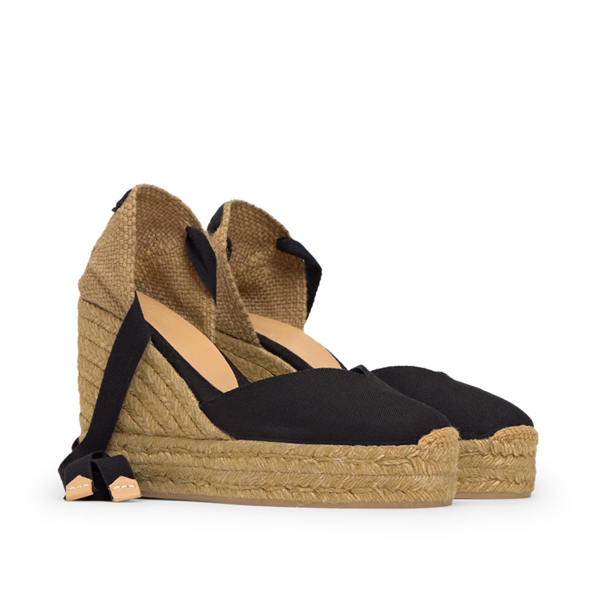 Espadrilles compensées en jute tressée à découpe en V CHIARA PLATFORM noir, CASTANER