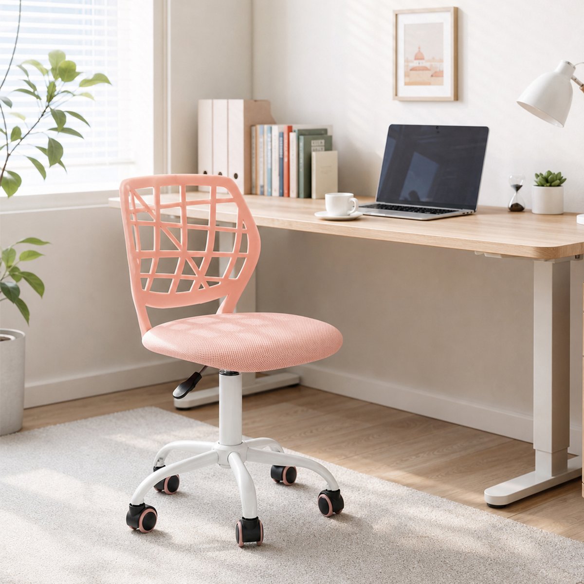 Chaise de bureau pivotante réglable en hauteur en maille, CARNATION PLICA rose blush, MEUBLES COSY