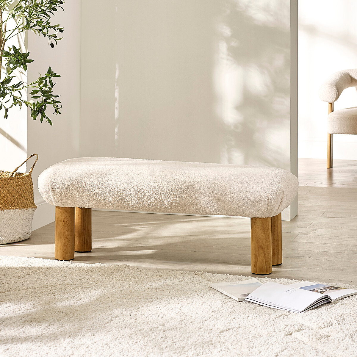 Fiona Boucle & Solid Wood Legs Low Bench white, SO'HOME