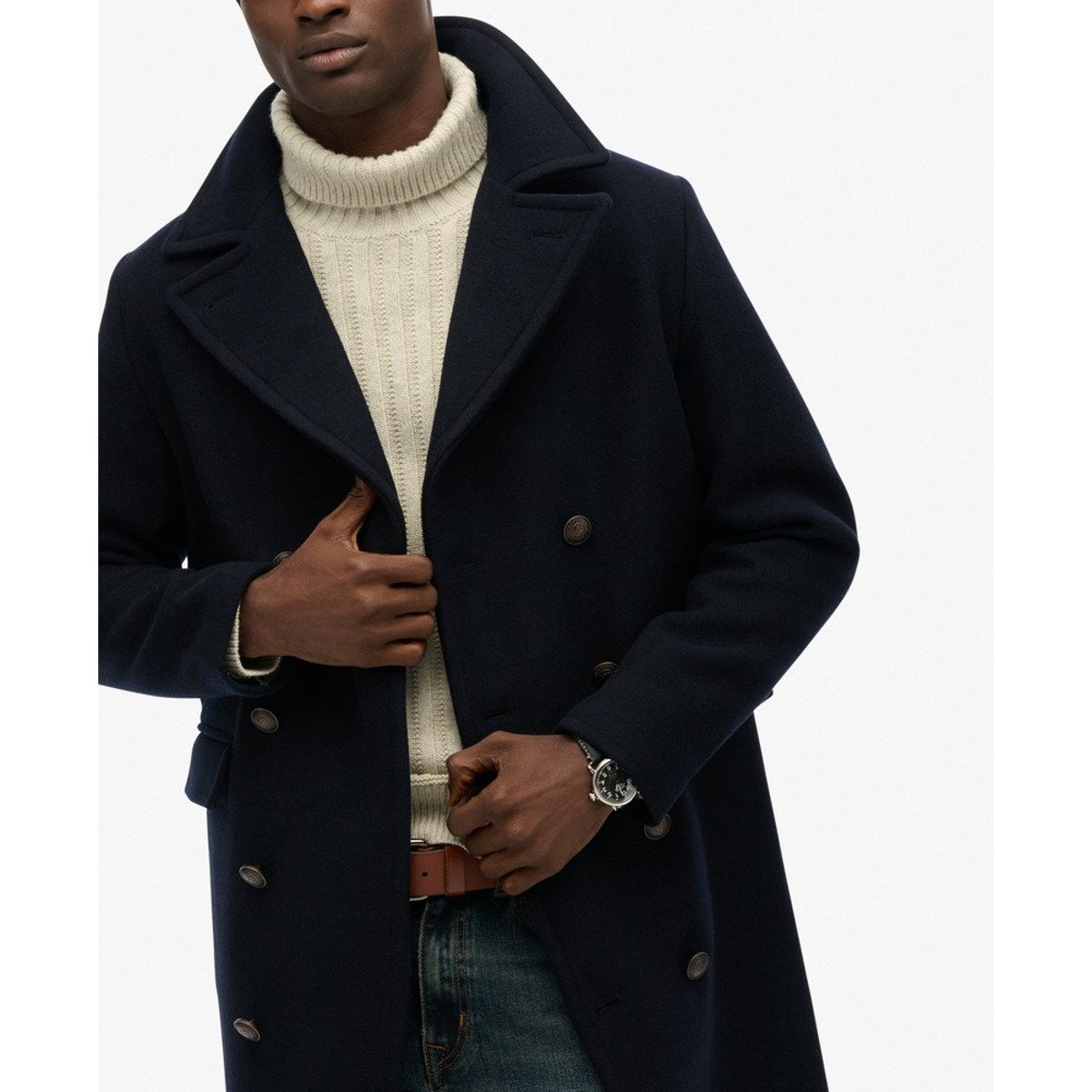 Manteau Long en Laine Mélangée - The Merchant Store bleu marine éclipse, SUPERDRY