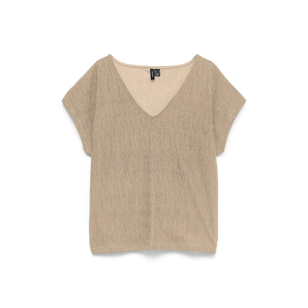 T-shirt manches courtes col en maille pailletée doré, VERO MODA