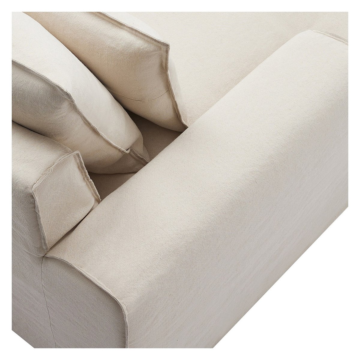Canapé d'angle gauche déhoussable en coton et lin garni de plumes GINOSA beige, HABITAT
