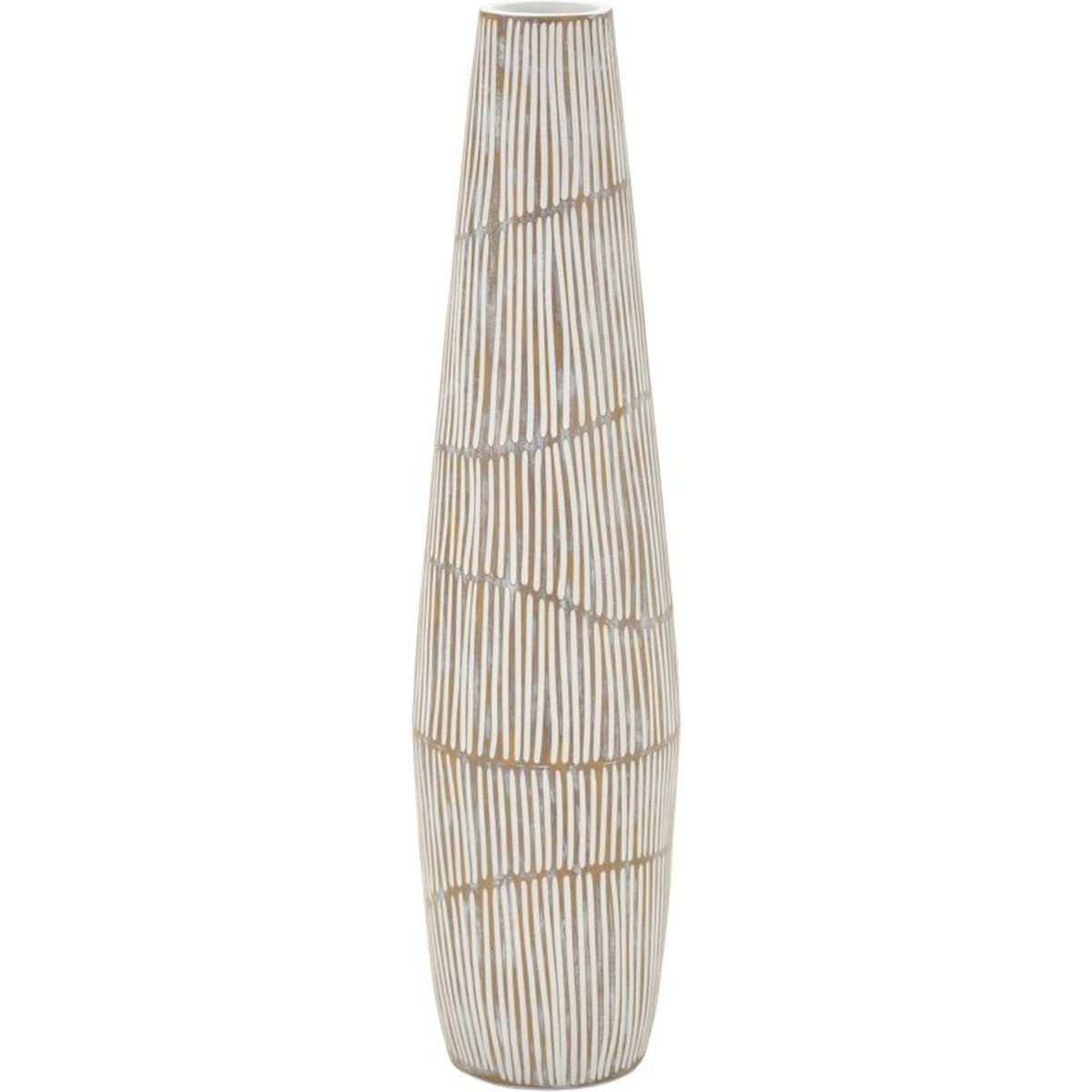 Vase élancé lignes verticales effet vieilli MODERN blanc patiné, RECOLLECTION