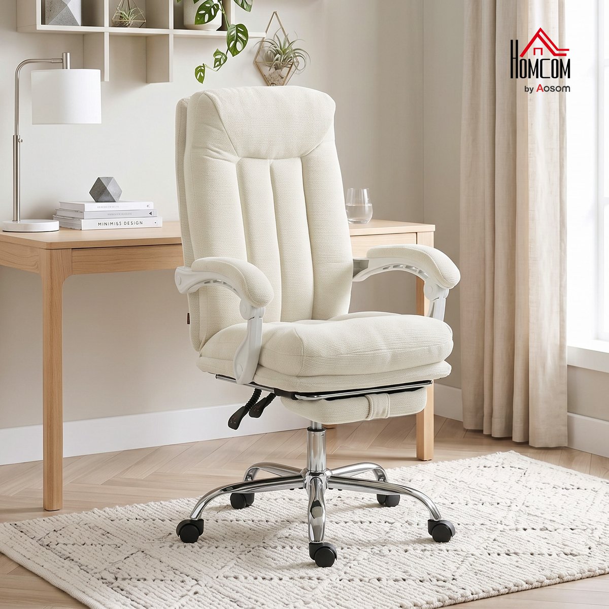 Chaise de bureau Chenille Crème crème, argent, HOMCOM