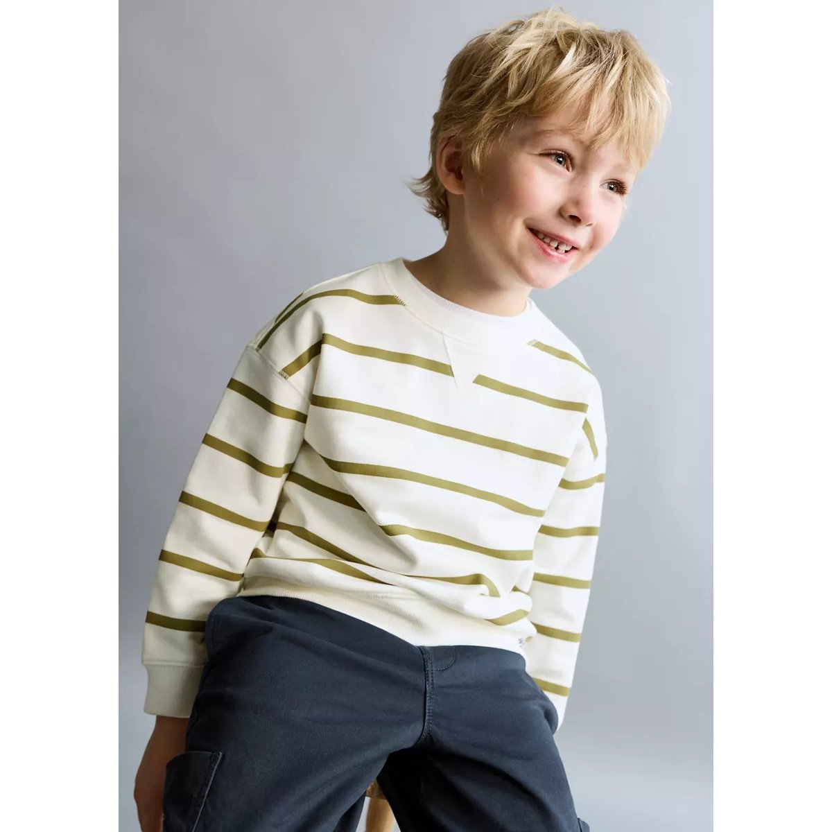 Sweat-shirt coton rayures kaki, MANGO BABY