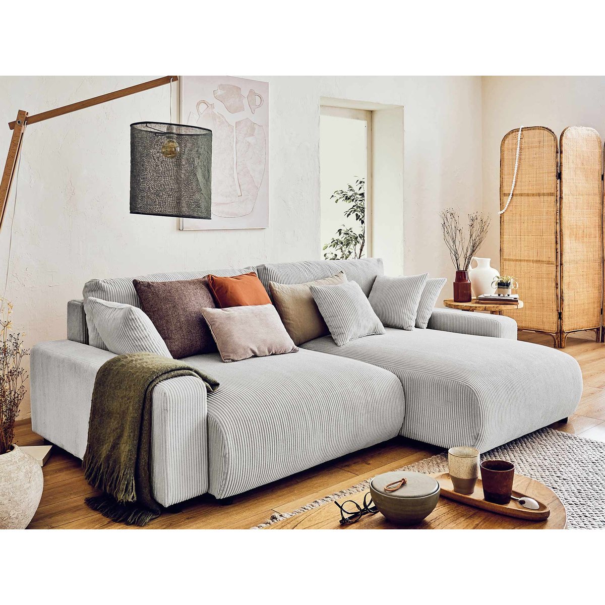 Canapé d'angle convertible 4 places, PIVOINE gris clair, BEST MOBILIER