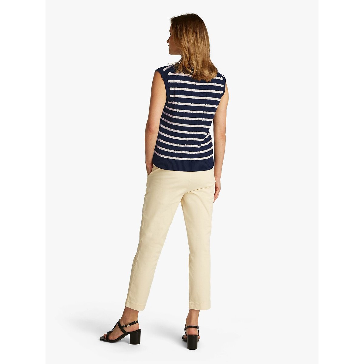 Pull sans manches col V marine/blanc, TOMMY HILFIGER
