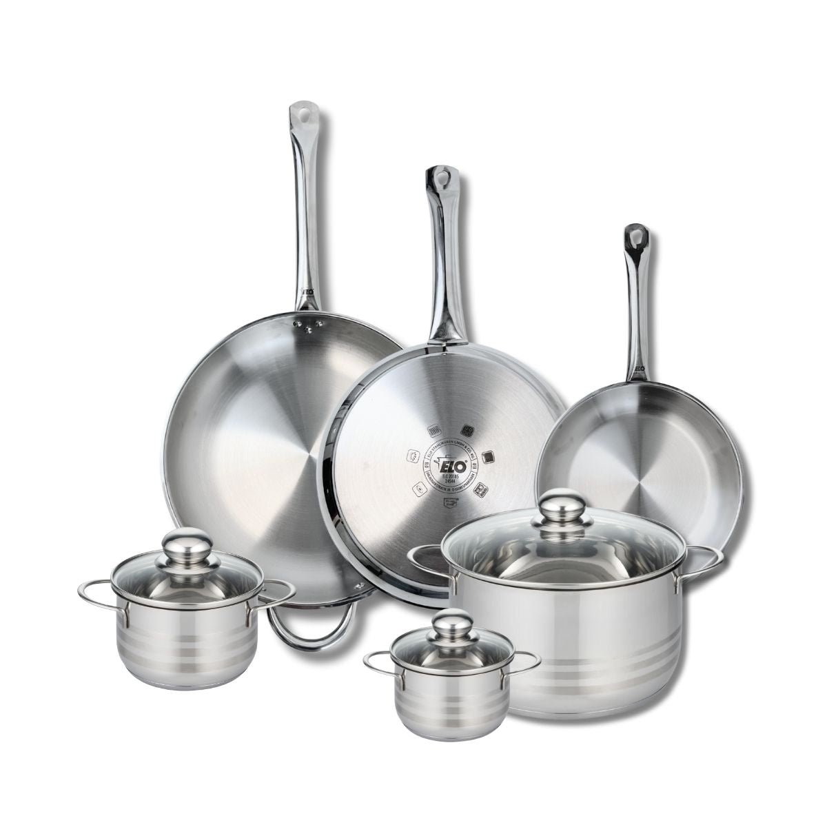 3 poêles 24/28/32cm + 3 faitouts 12/14/24cm PROFI BRILLANT gris, ELO