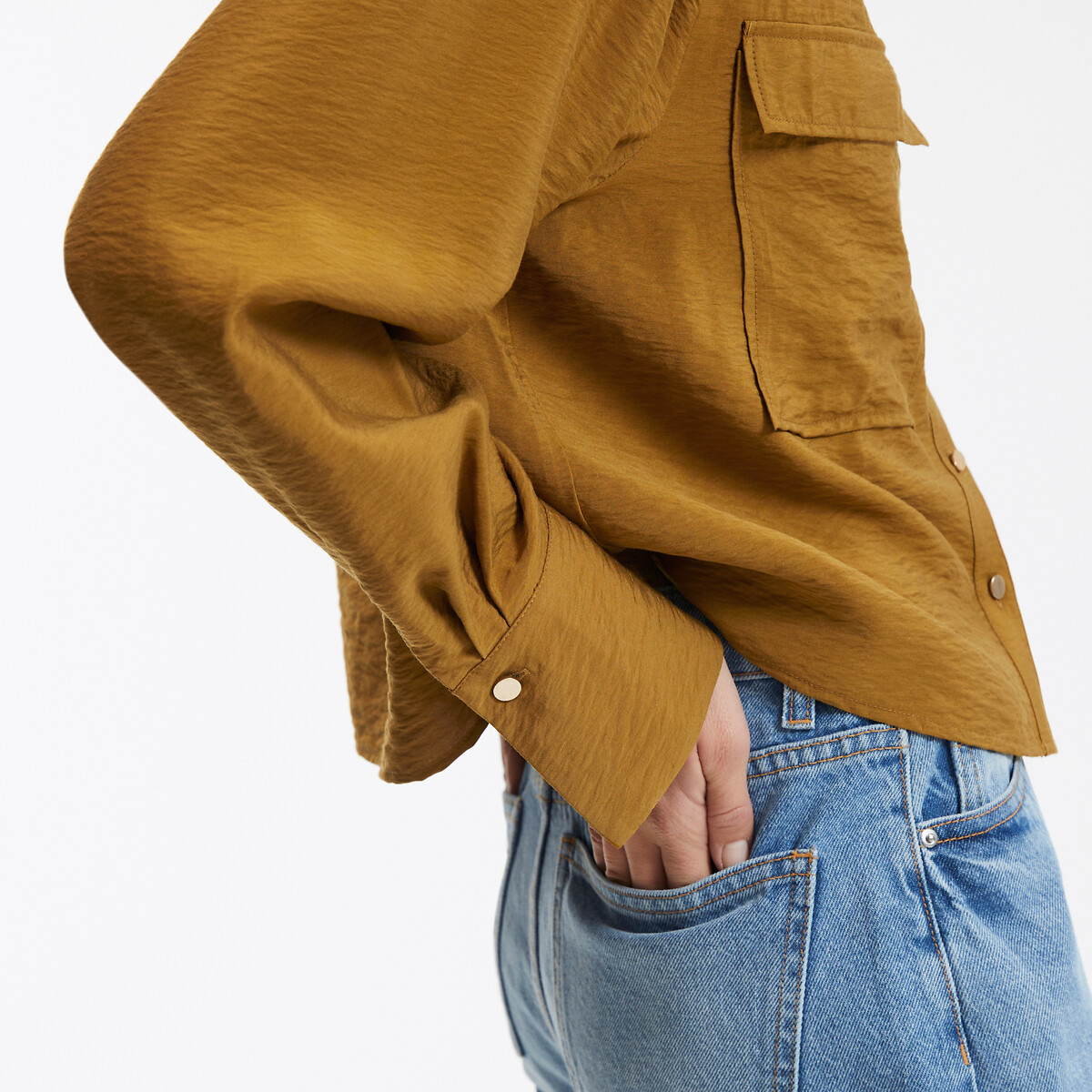 Short, Loose Fit Shirt with Long Sleeves bronze brown, LA REDOUTE COLLECTIONS