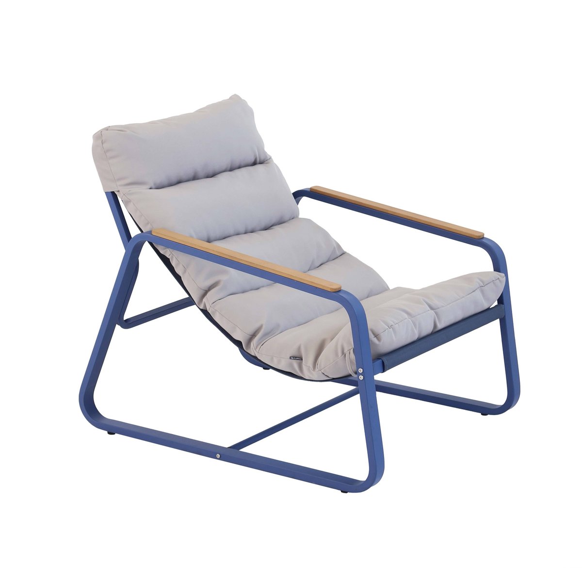 Fauteuil relax en acier et polyester avec repose-pieds bleu pacific, OVIALA