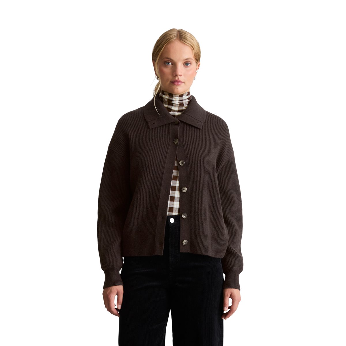 Cardigan en laine mérinos, coupe classique au toucher doux marron, MARC O’POLO DENIM