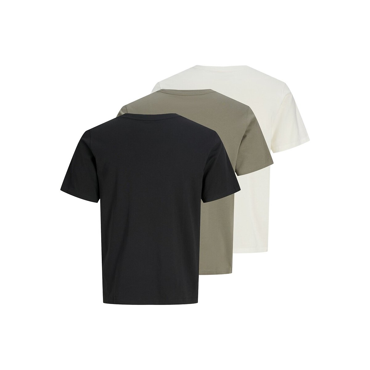 Pack of 3 Short Sleeve T-Shirts black+white+khaki, JACK & JONES