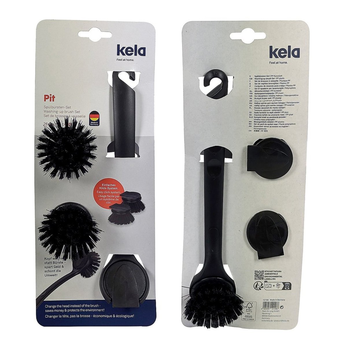 Set de 3 brosses à vaisselle Pit noir, KELA