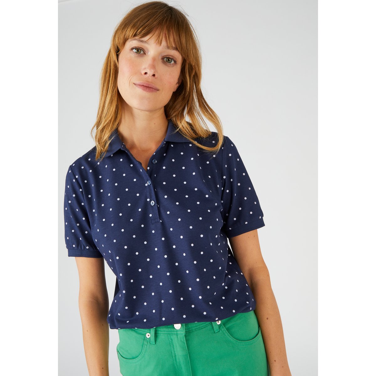 Polo maille piquée bleu marine pois, DAMART