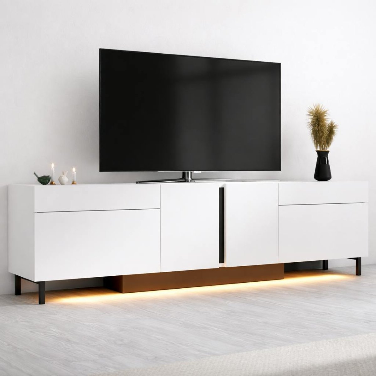 Meuble TV 180 cm, LED intégrées AURA blanc, PIER IMPORT