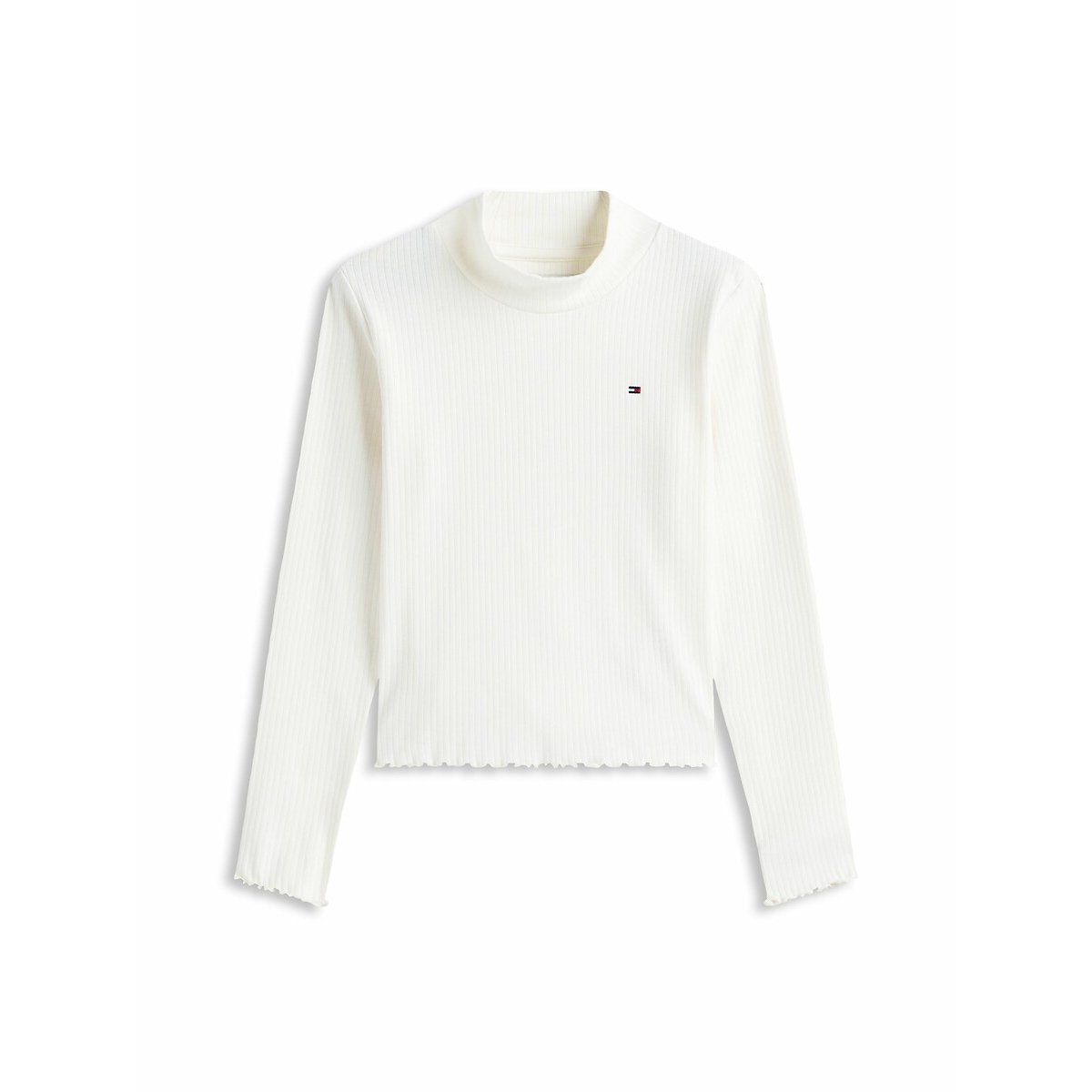 High Neck Ribbed T-Shirt with Long Sleeves ecru , TOMMY HILFIGER