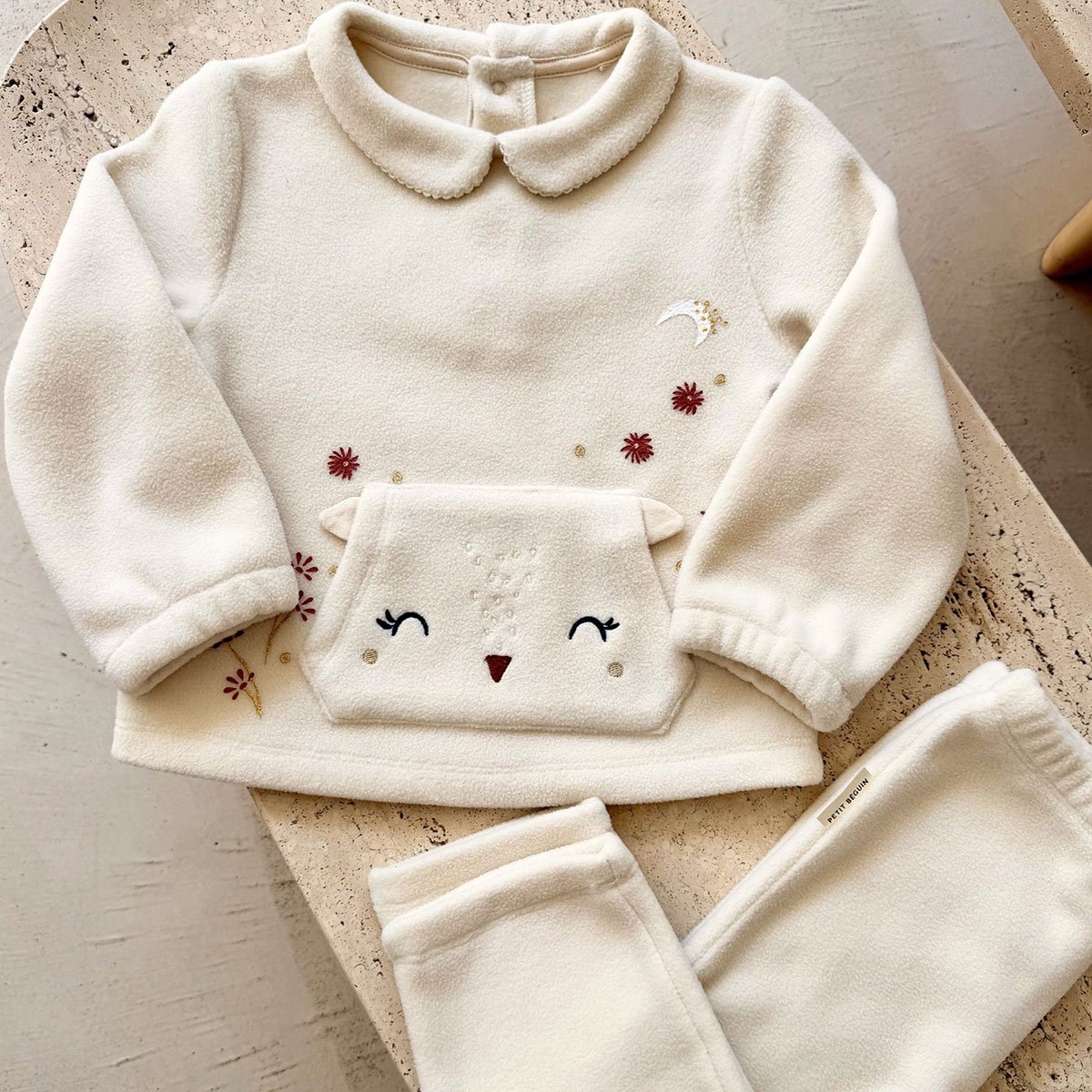 Pyjama enfant 2 pièces en polaire Ollie vanille, PETIT BEGUIN