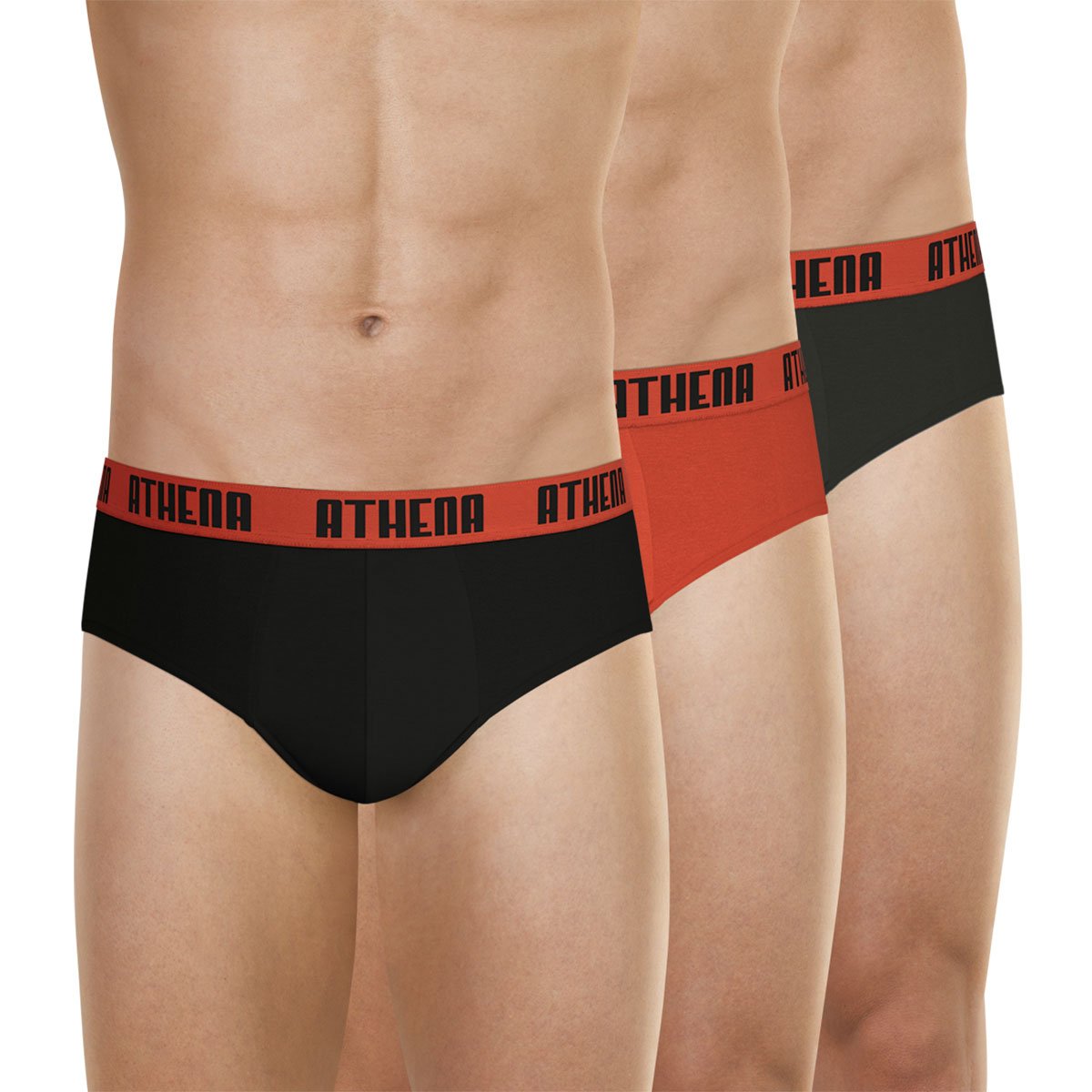 Lot de 3 slips BASIC COLOR noir + rouge + noir, ATHENA