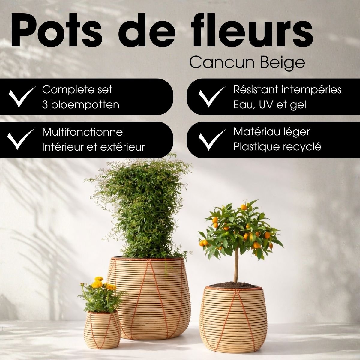 Cache-pot extérieur CANCUN beige, MICA DECORATIONS