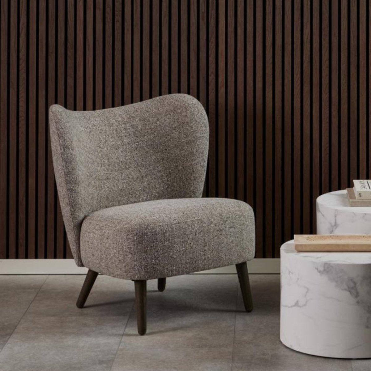 Fauteuil en tissu chiné crème et pieds en bois - EROS beige, HELLIN, DEPUIS 1862