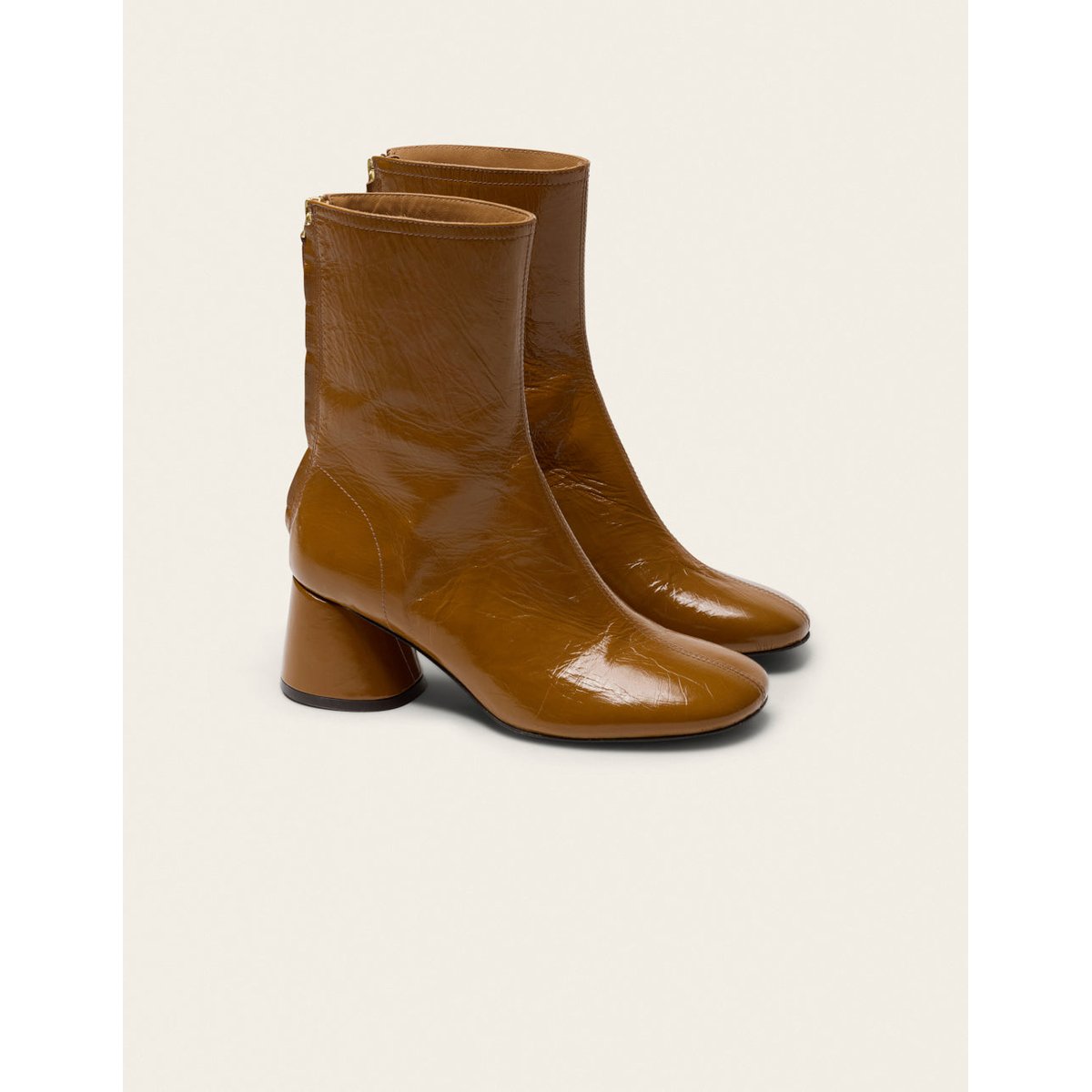 Bottines à talons ONA cuir plissé camel, ODAJE