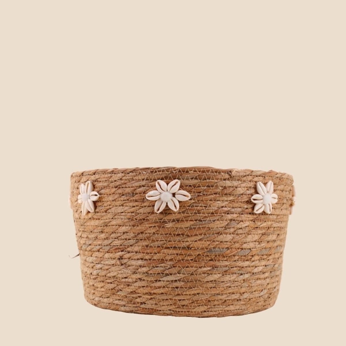 Panier en fibres naturelles détails coquillages 32cm naturel, AZAO