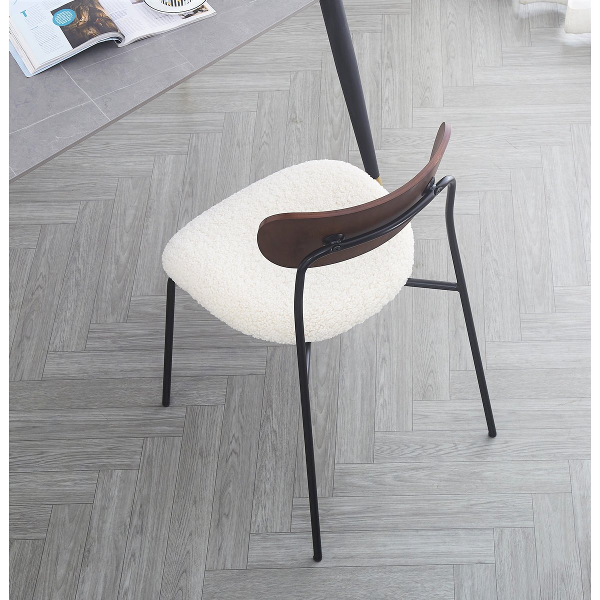 Lot de 2 chaises métal et bouclette, LINCOLN blanc cassé, NORDLYS