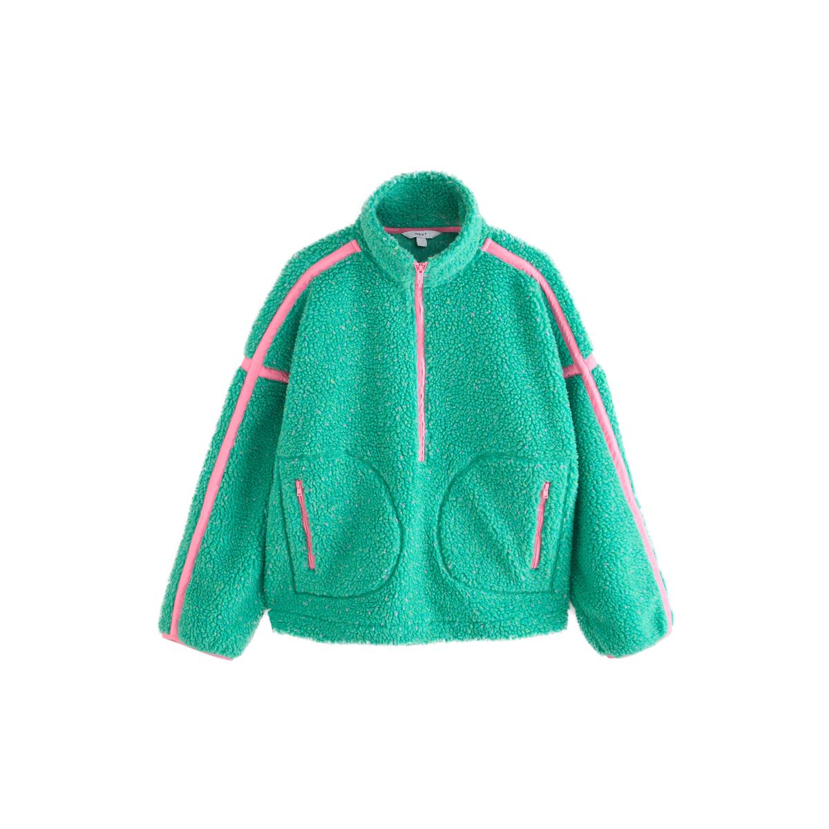 Veste en imitation mouton à col zippé vert/rose, NEXT