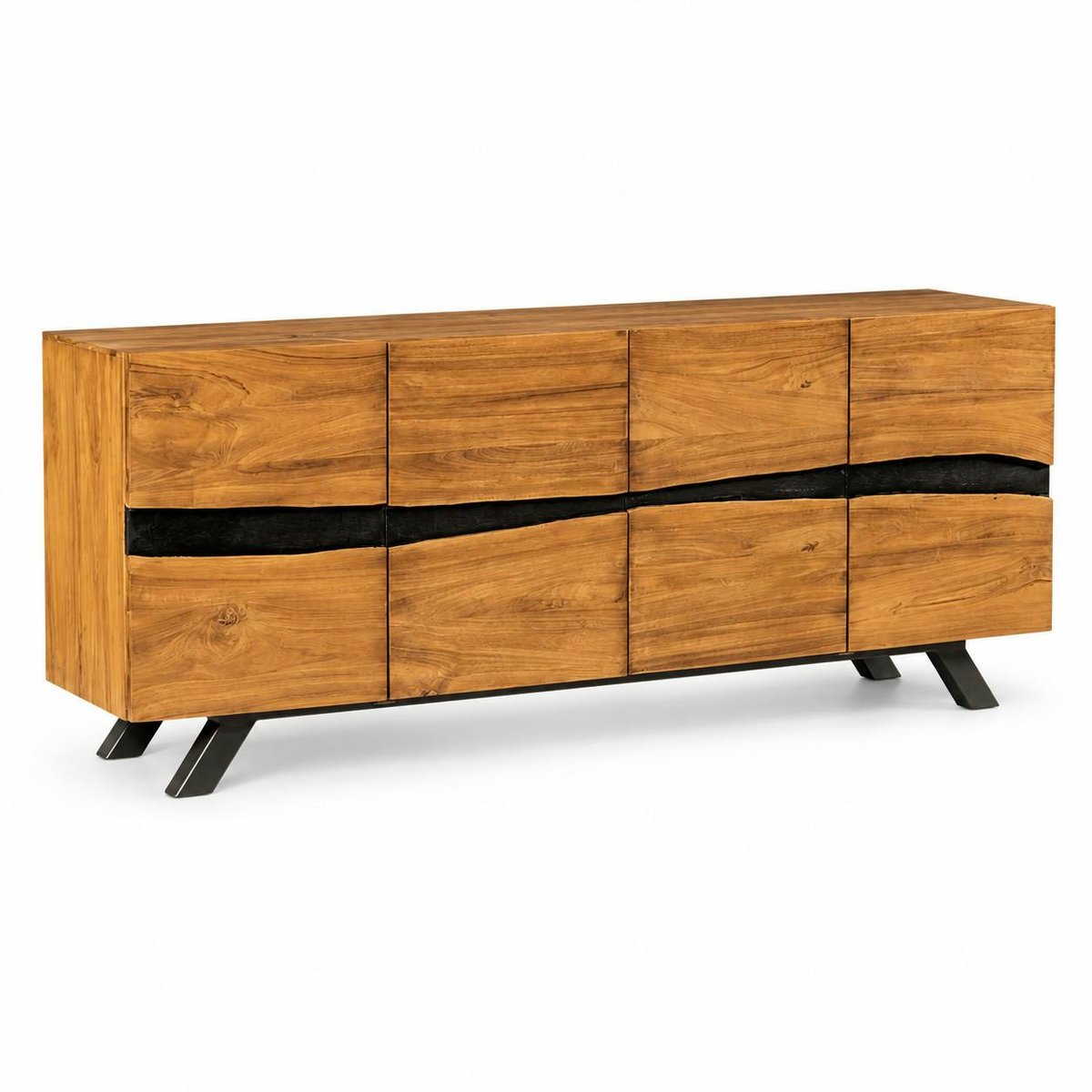 Buffet moderne bois recyclé teck laque noire 200 cm BARBADE bois naturel, PIER IMPORT