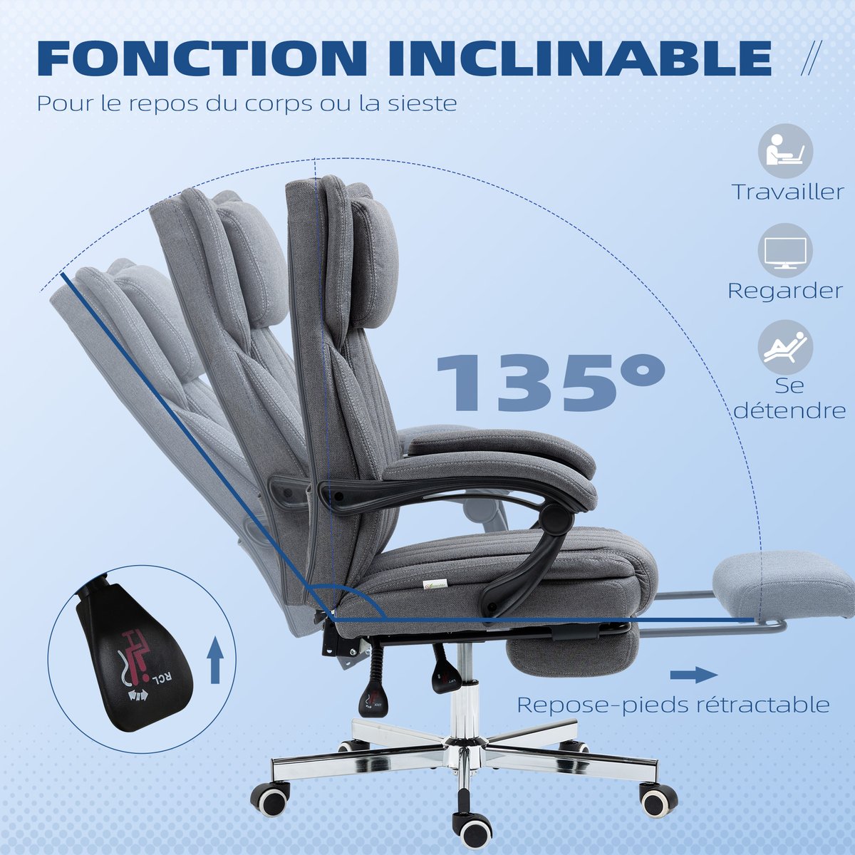 Chaise de bureau Polyester Gris foncé gris foncé, HOMCOM