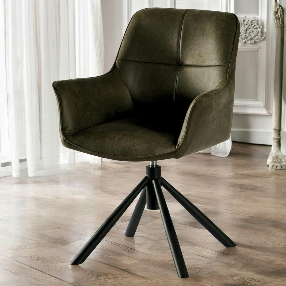 Fauteuil pivotant contemporain microfibre kaki (lot de 2) IENA kaki, PIER IMPORT