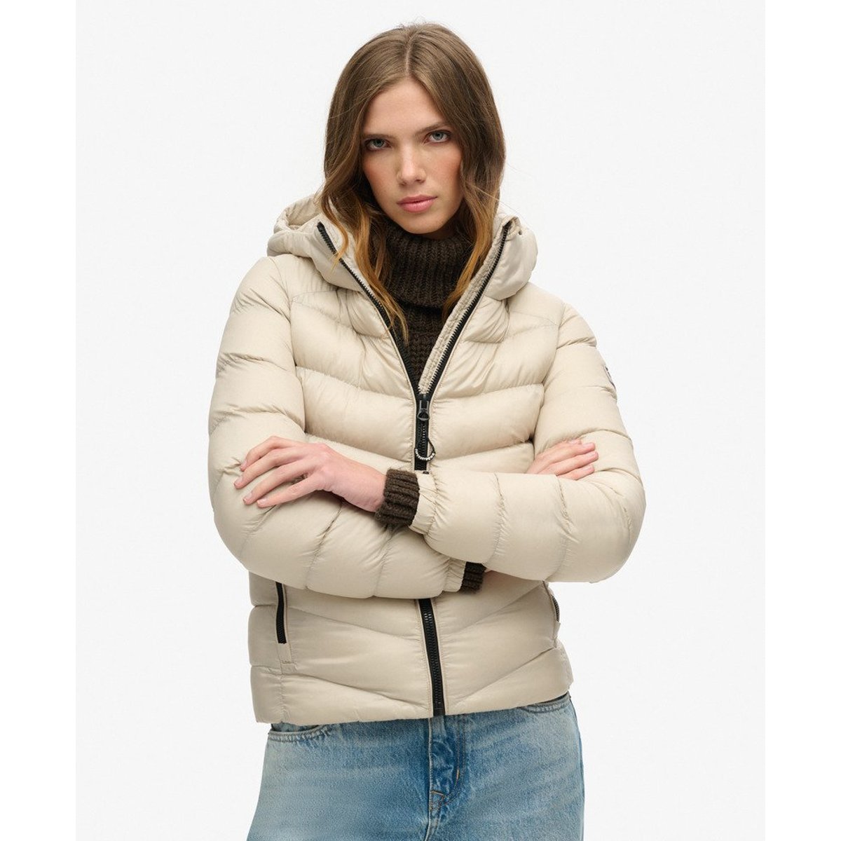 Doudoune à capuche Fuji beige pélican, SUPERDRY