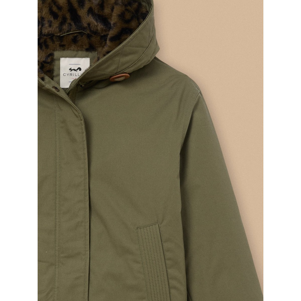 Parka courte doublée léopard - Collection JUNIOR vert olive, CYRILLUS