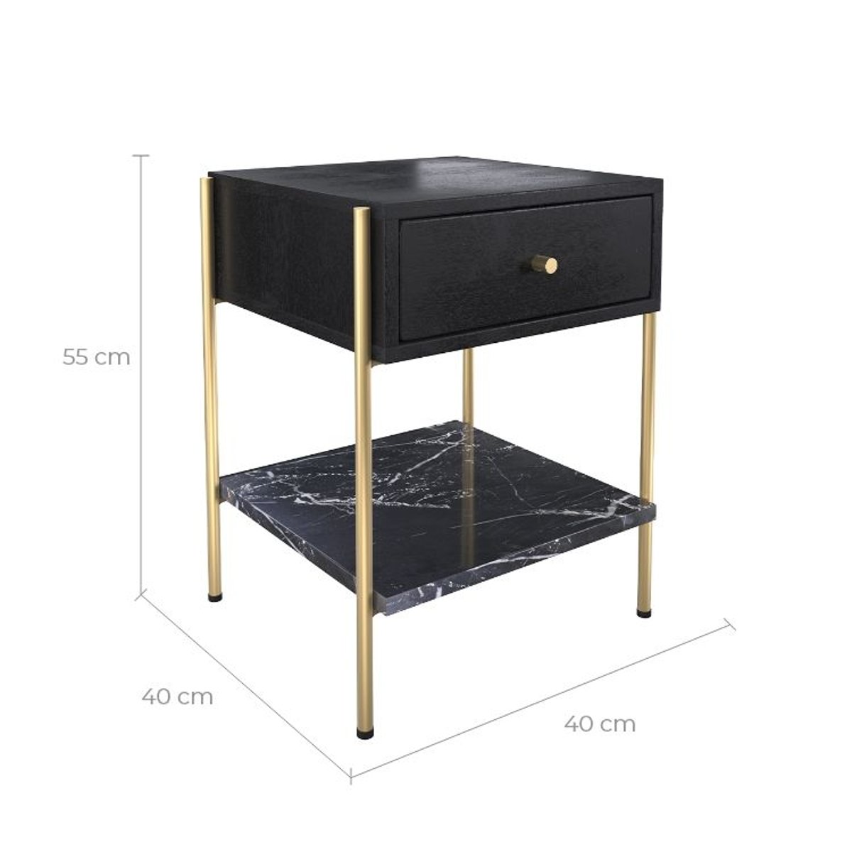 Table de chevet 1 tiroir en bois et métal - DOORI bois teinté noir et métal doré, MAISON PAVANE