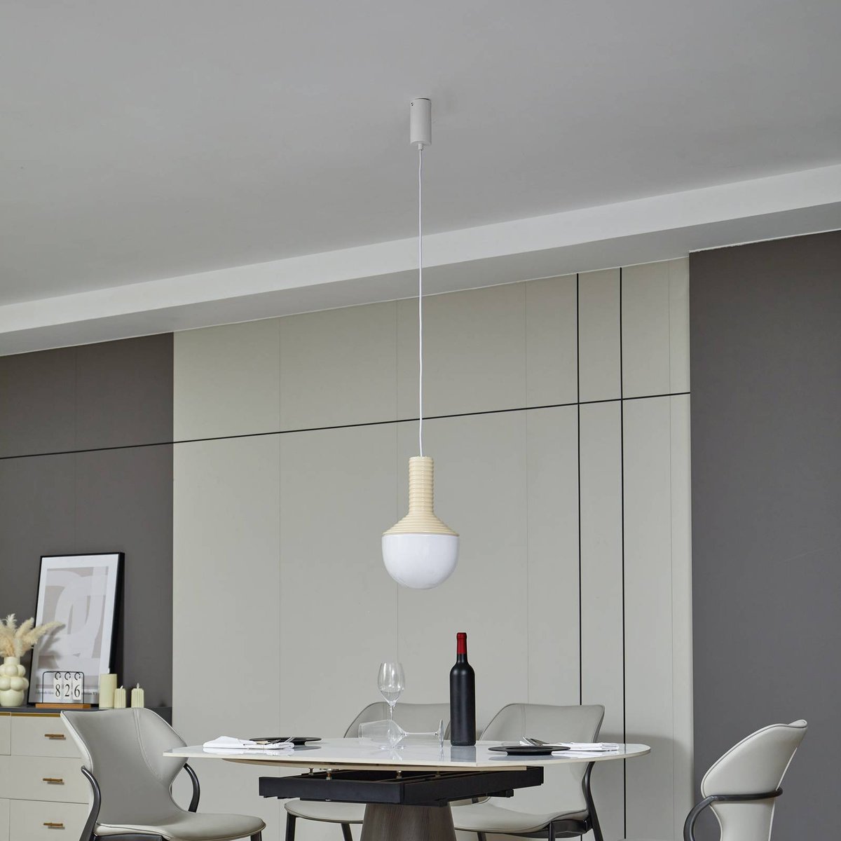 Suspension en céramique design, Florine beige, opale, LUCANDE