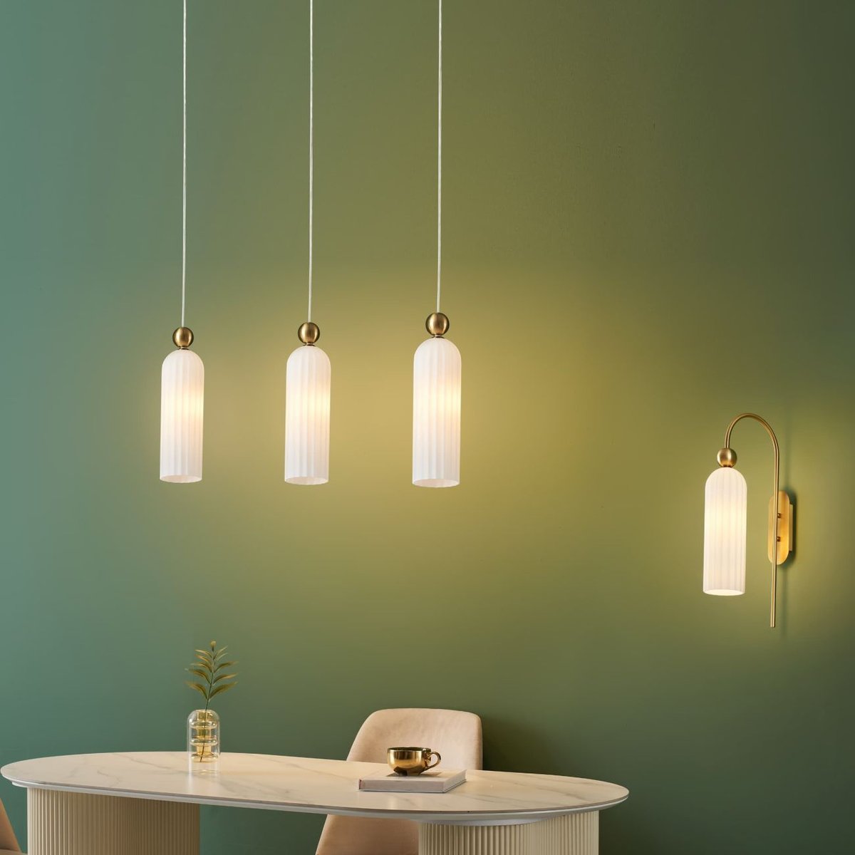 Suspension cylindre verre opale - LEONORA laiton et blanc, KOSILUM