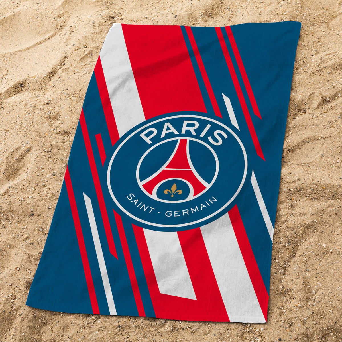 Serviette de bain et de plage imprimée 100% coton, Paris Saint Germain DIAGONALE bleu, PSG
