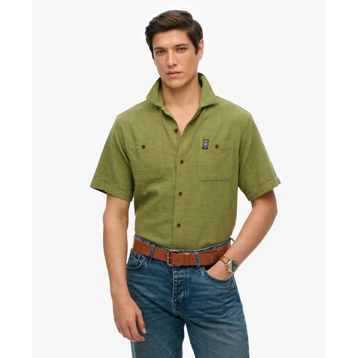 The Merchant Store - Chemise texturée à manches courtes sauge brûlée, SUPERDRY