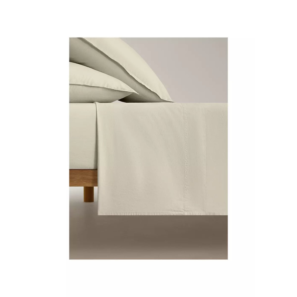 Drap plat enfant en coton lavé double surpiqûre lit 90 cm vert pastel, MANGO HOME